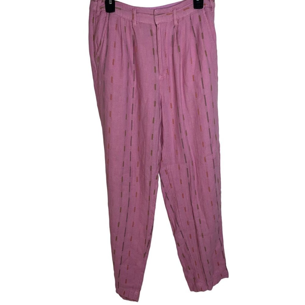 Free People Womens Trousers Size 6 Pink Soft Spirit Striped Wide Leg Pockets